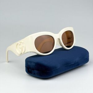 NEW Gucci GG1544S 004 Ivory Brown Unisex Oval Sunglasses GG 1544S